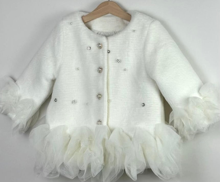 White Pearl-Embellished Jacket - A Statement of Elegance